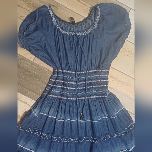 Lapis Blue and White Ruffled Smocked Midi Sundress - Picture 3 of 4